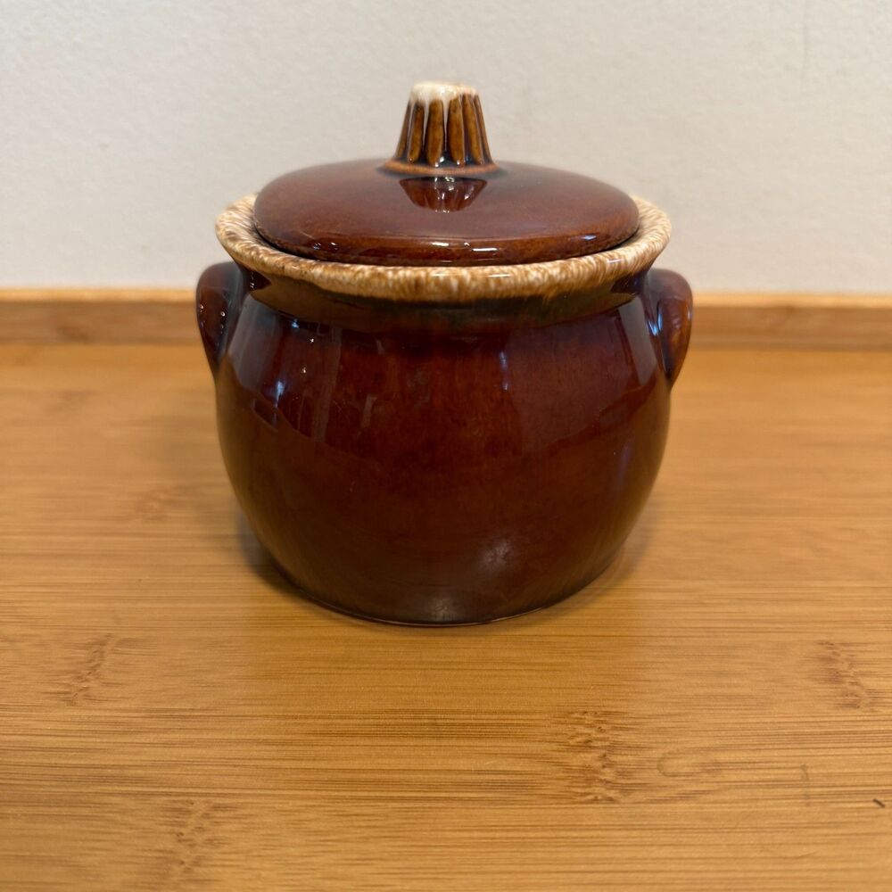 Vintage Hull Brown Drip Bean Pot Crock w Lid Oven Proof USA MCM Pottery